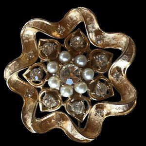 Sarah Coventry Brooch Vintage Starlit Trio 3 in 1 Clear Rhinestones Faux Pearls